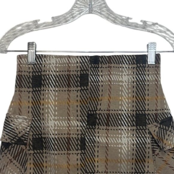 NY Invasion Plaid Mini Skirt Womens Small Brown New WOT Side Pockets - Picture 3 of 8